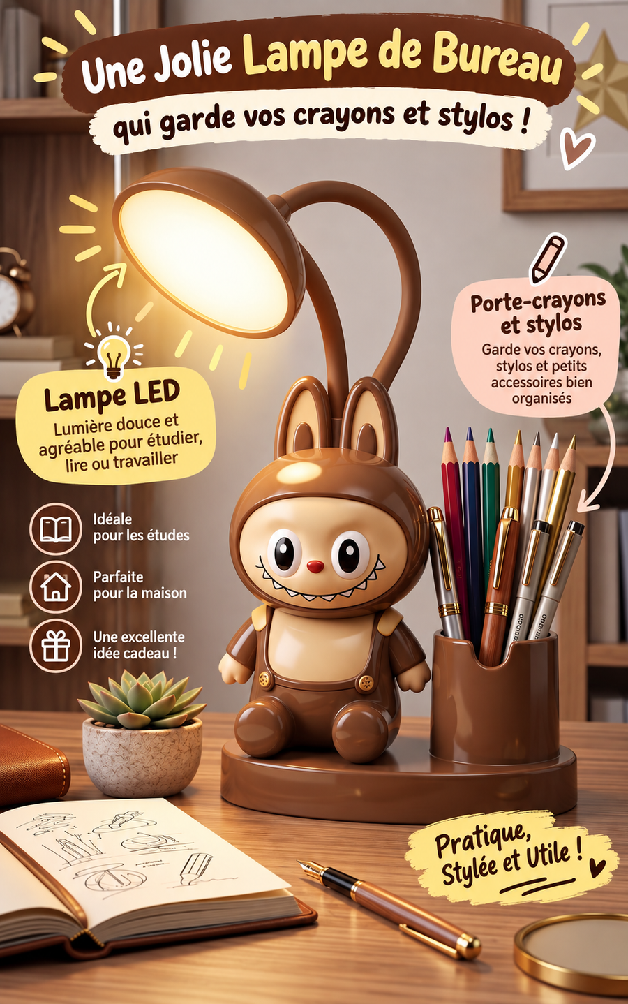 Lampe LED Multifonctionnelle avec Porte-Stylos